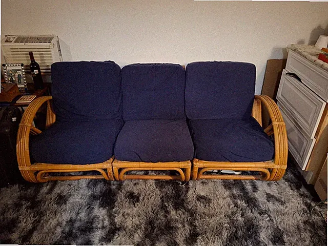 1950s Fully Restored Paul 3-Strand Round-PretzelRattan Frankl Sectional Sofa