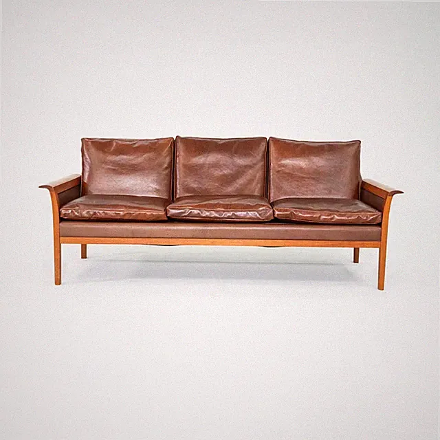 1960s Knut Saeter for Vatne Mobler Three Seat Sofa in Brown Leather and Teak