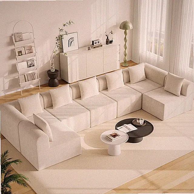197.6" Modular L-Shape Cloud Sofa Deep for Seat Memory Foam Boneless Warm White