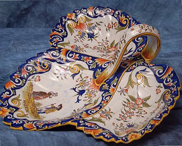 19th Century Hand Painted French 3 Section Candy Dish Very Good Condition