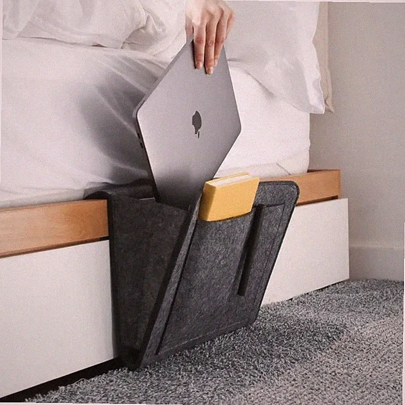 1pc Felt Storage Hang Bag Bed Sofa Organizer Remote Phone Holder - NEW