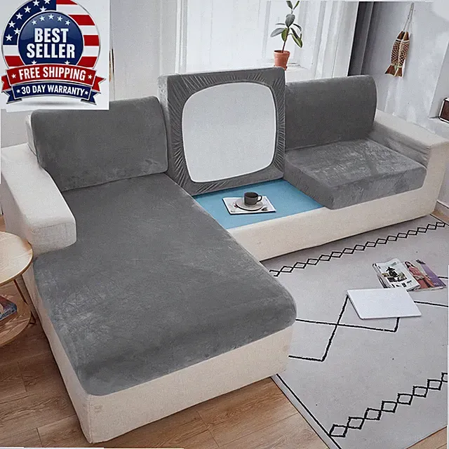 1Pc Plush Sofa Slipcover Anti-Slip Elastic Sofa Cover for Bedroom Office Living