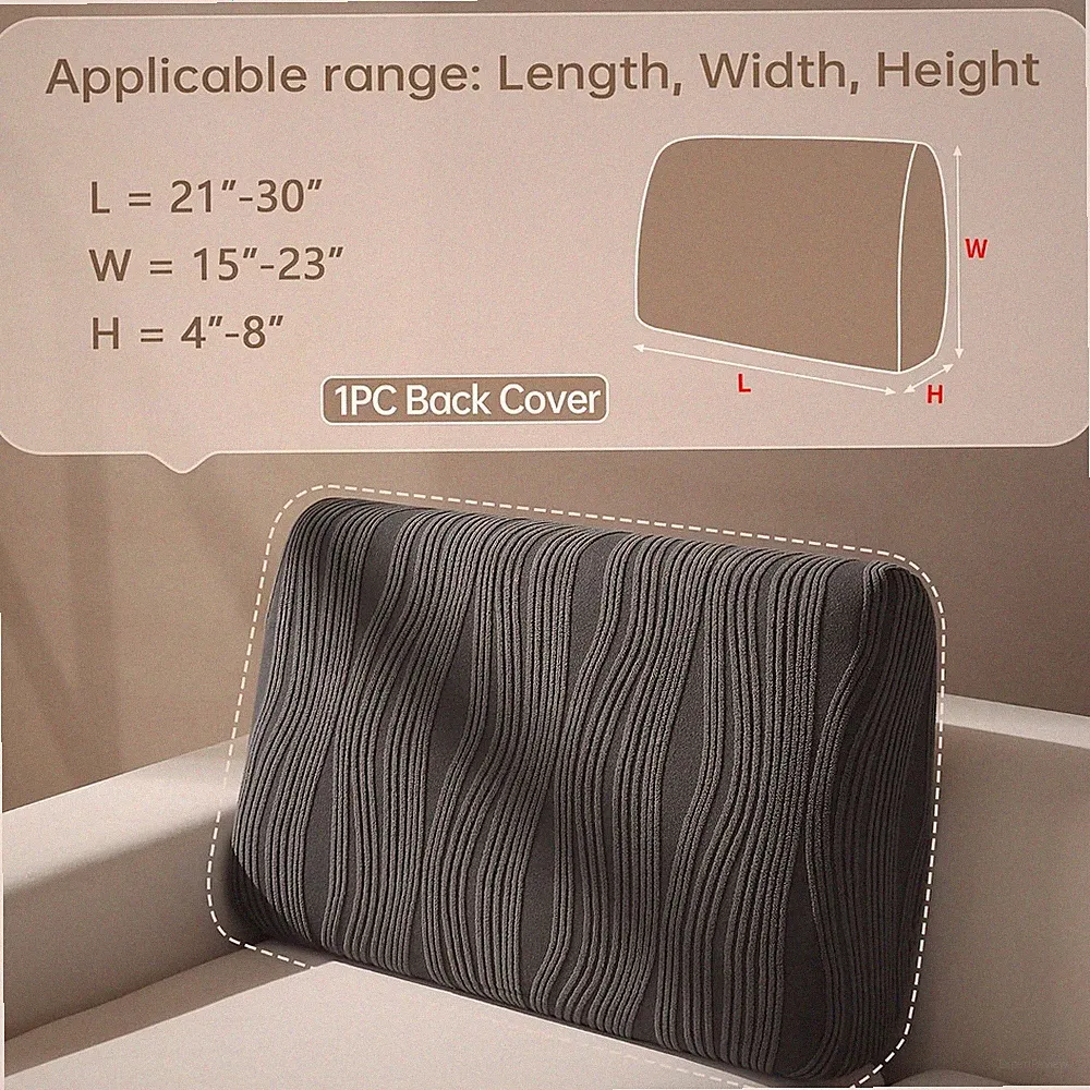 1pc Stretch Sofa Couch Back Rest Cover Soft Cushion Washable Wavy Gray Slipcover