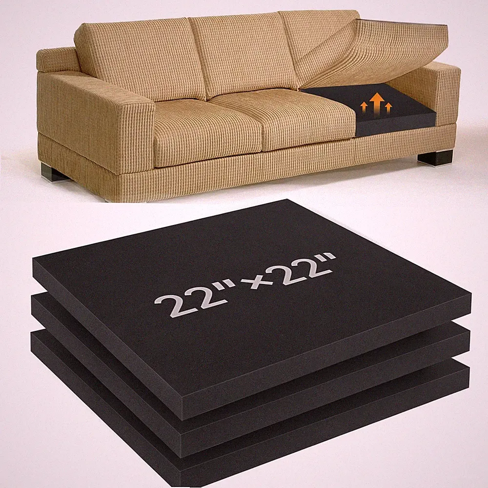 2Ã—22 Couch Cushion Support for Sagging Seat, 3-Pack 40D Square High-Density