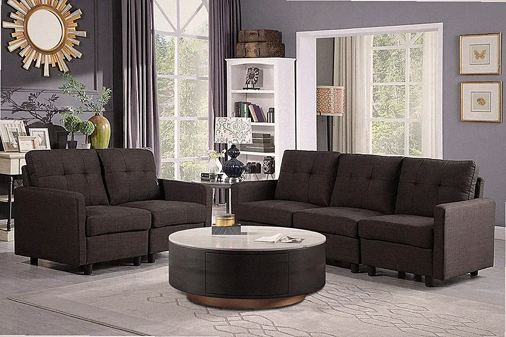 2/3/5 Seats Sectional Upholstered Sofa Set Linen Fabric Living Room DLY Couch