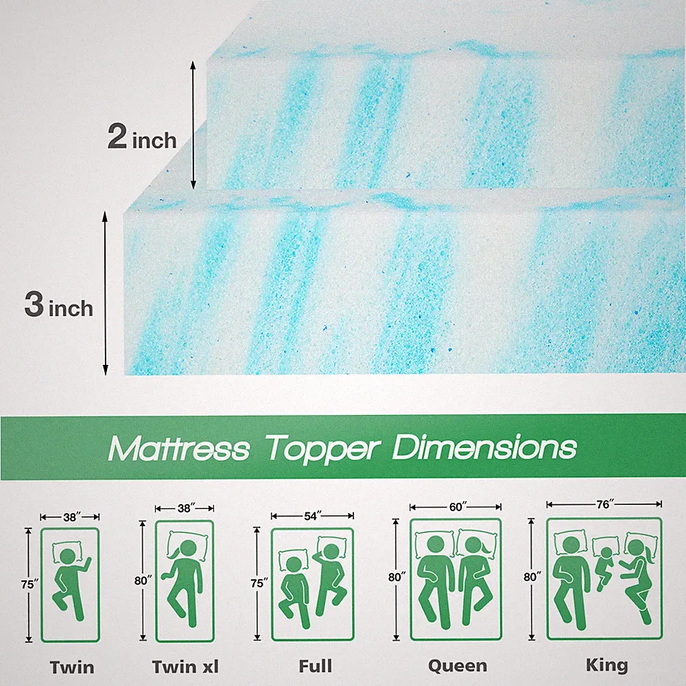 2/3 Inch Thick Mattress Topper for Bed/ Sleeper Sofa, RV, Camper