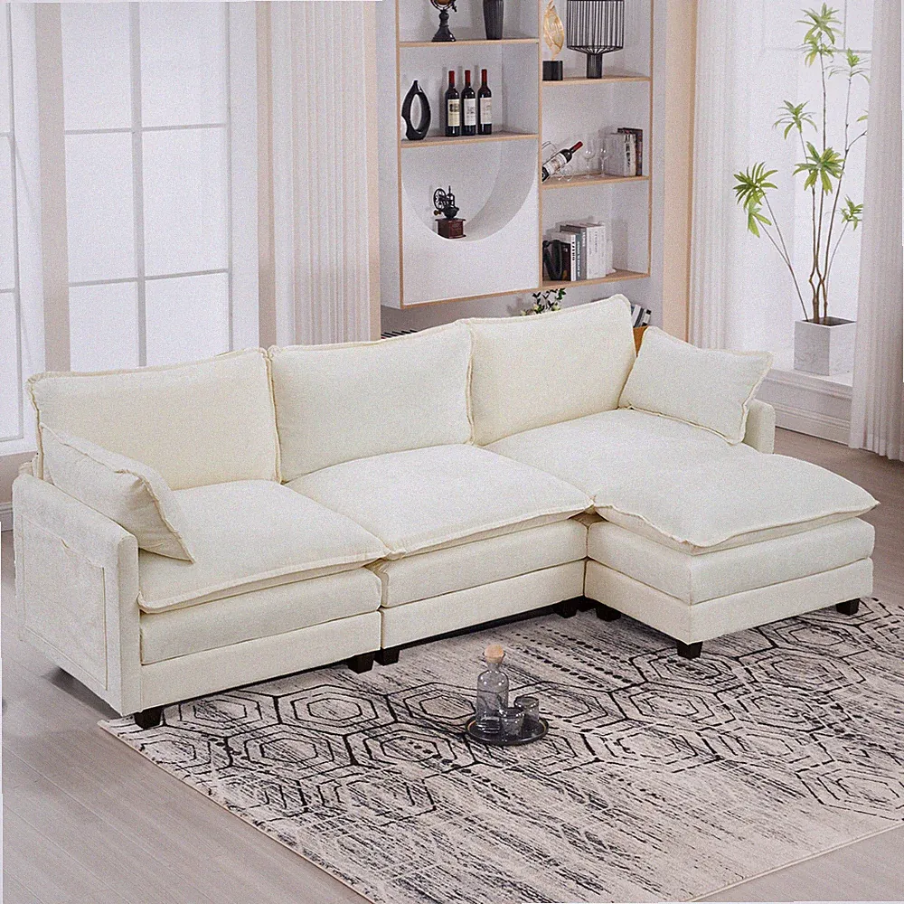 2-3 Seat Loveseat Convertible Sectional Sofa Couch With Ottoman for Living Room