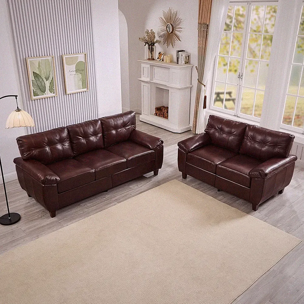 2+3 Seat Modular Sofa Set, Faux Leather Sectional Couch with Deep Seats & Wide A
