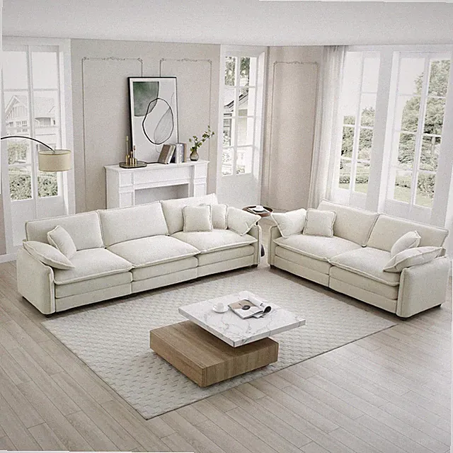 2 & 3 Seater Sofa Set, Deep Seat Corduroy, Beige, for Home Cinema Living Room