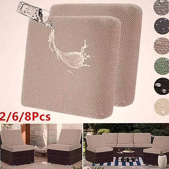 2/6/8Pcs Stretch Patio Cushion Covers Waterproof Outdoor Couch Cover Replacement
