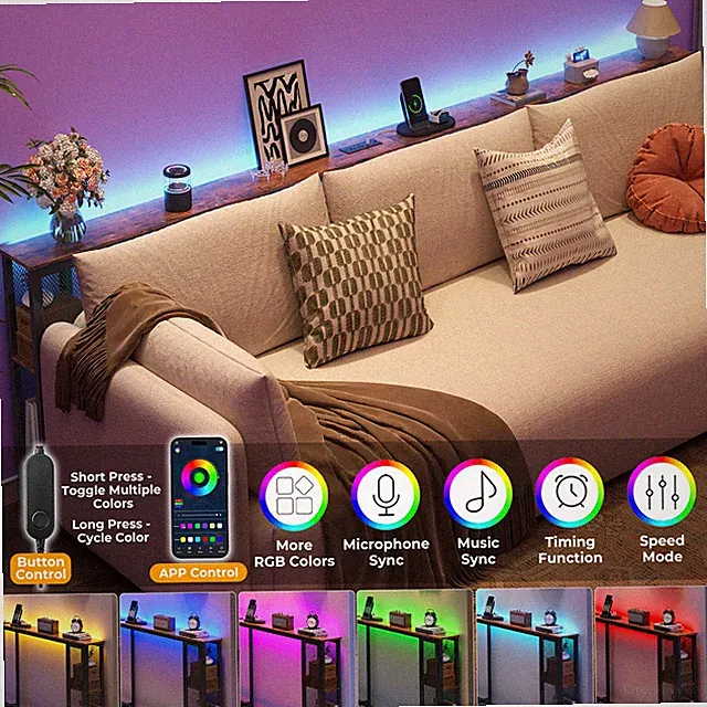 2.6M Long Behind Couch Table Console Table with APP Control+ RGB Light + Outlets