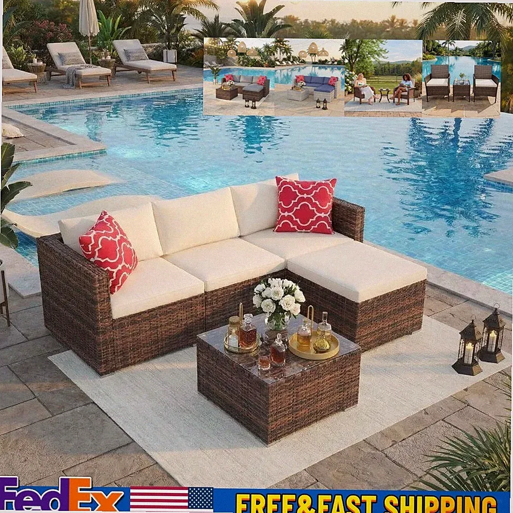 2-7 Pieces Patio Furniture Set Outdoor Sectional Sofa W Table Rattan Wicker Sofa