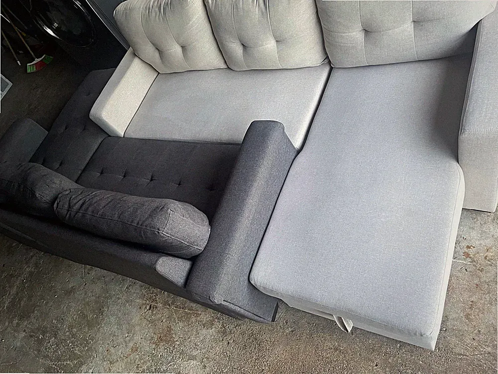 2 Convertible Sleepers Reversible Sectional Sofa w/ Storage Chaise Ottoman Gray