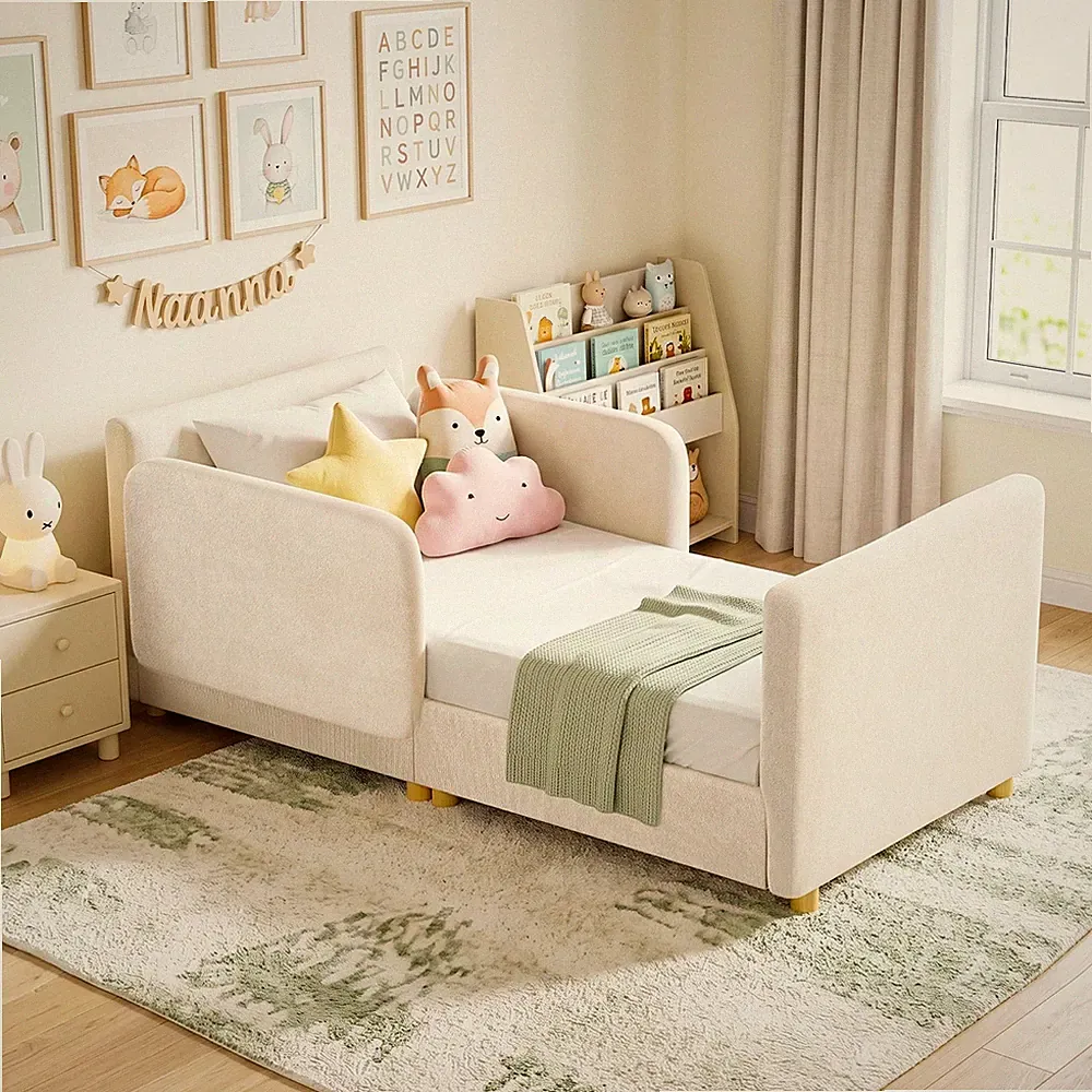 2-in-1 Children's Sofa Bed with Removable Baffle Lounger Sleeper for Kids