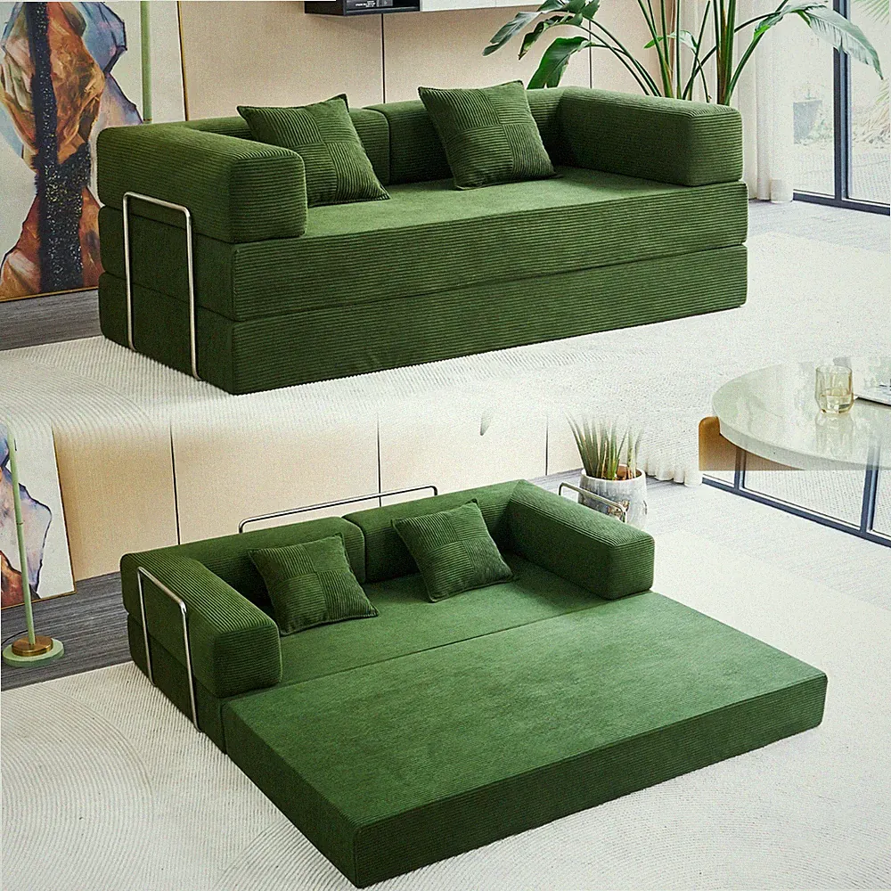 2 in 1 Convertible Boneless Sofa Bed Corduroy Pull Out Sleeper Couch With Pillow