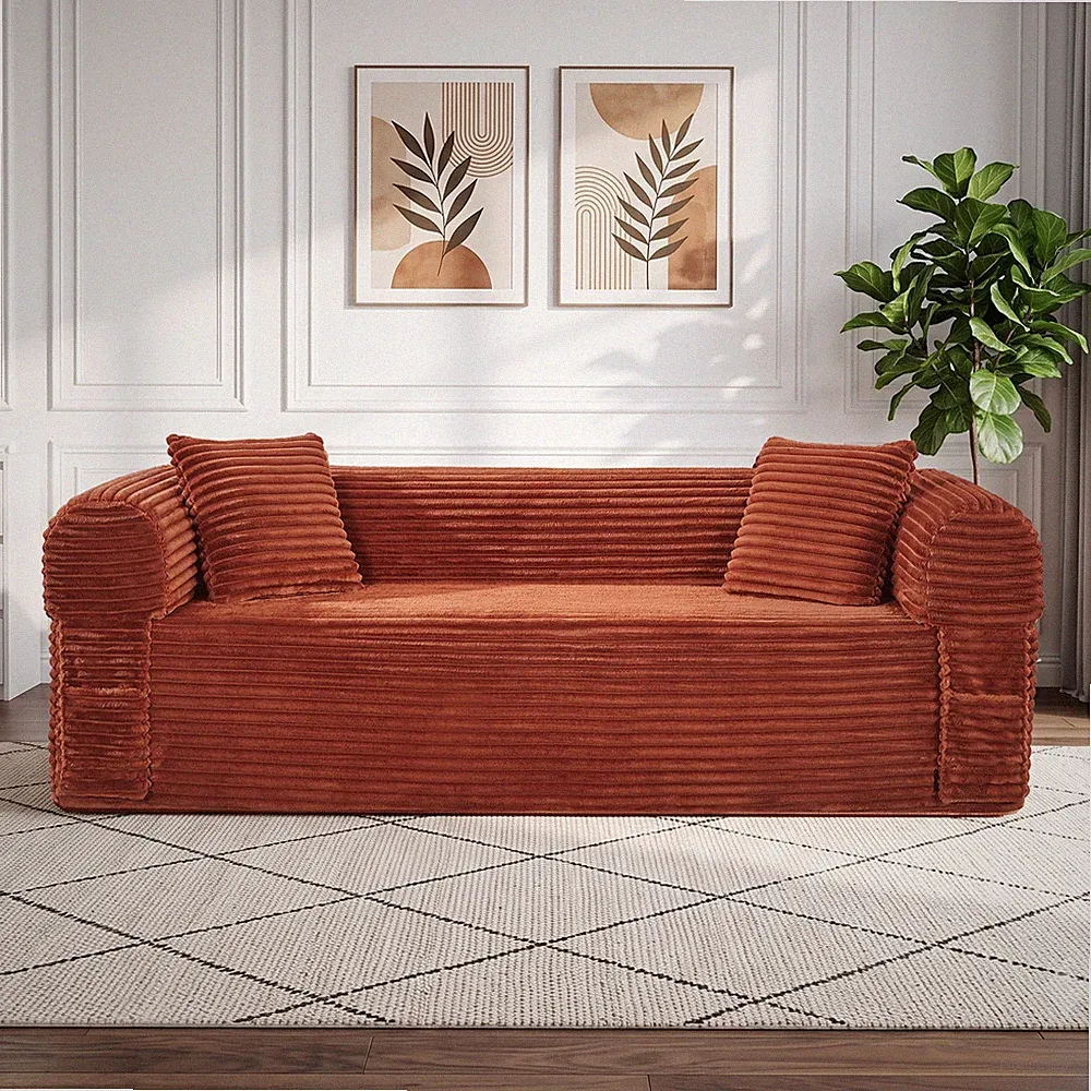2-in-1 Convertible Floor Sofa Bed,3-Seater Boneless Couch with Fixed-Shape Frame