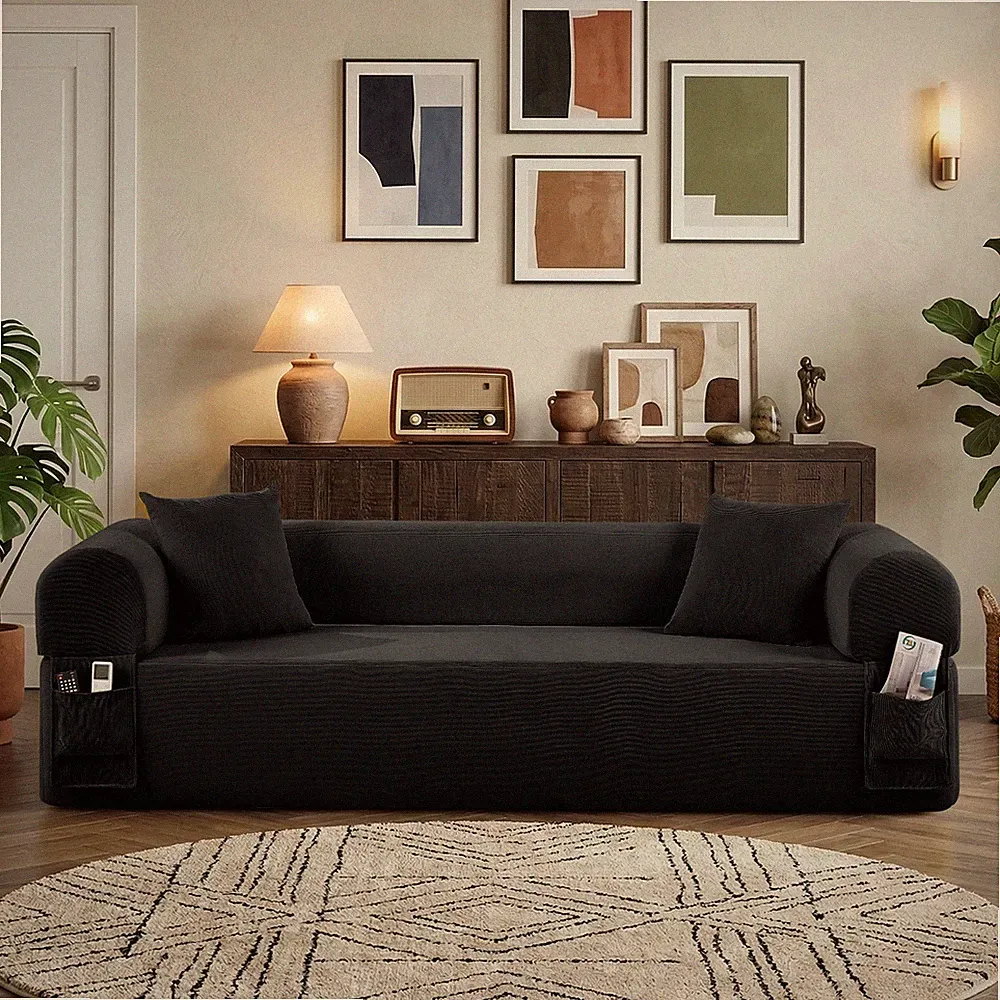 2-in-1 Convertible Floor Sofa Bed,Corduroy Sleeper Sofa in a Box,Boneless Couch