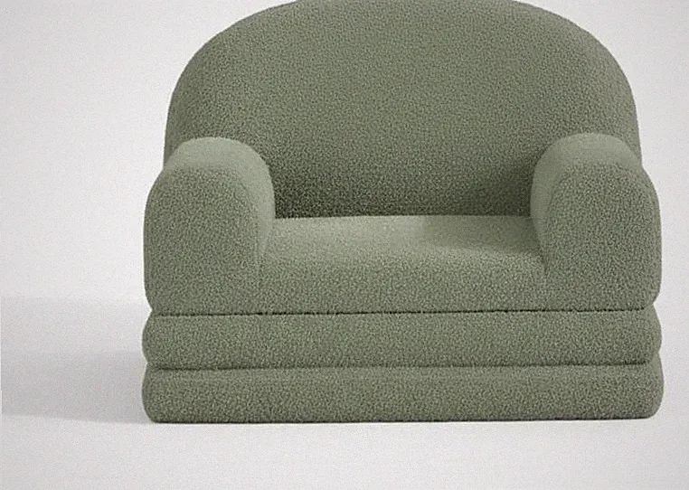 2-in-1 Convertible Kids Sofa Bed Soft Sherpa High-Density Foam Fold Out Lounger