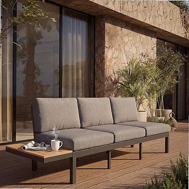 2-In-1 Convertible Outdoor Sofa Bed, 3-Seat All-Aluminum Patio Furniture with Ad