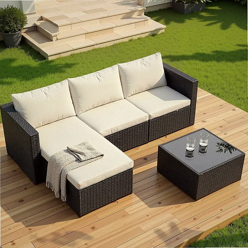 2 in 1 Convertible Patio Furniture Set Sectional Sofa and Chaise Lounge