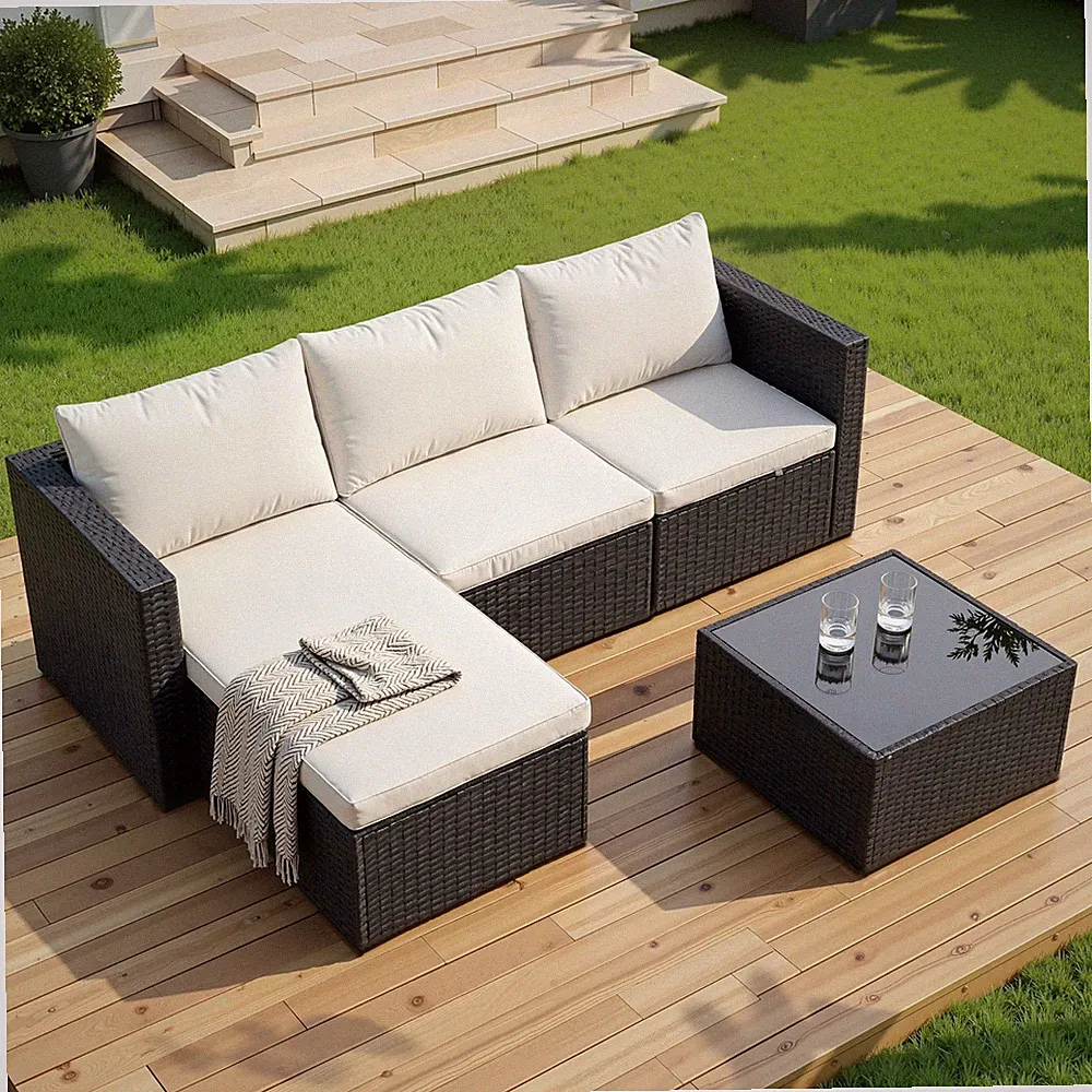 2 in 1 Convertible Patio Furniture Set Sectional Sofa and Chaise Lounge