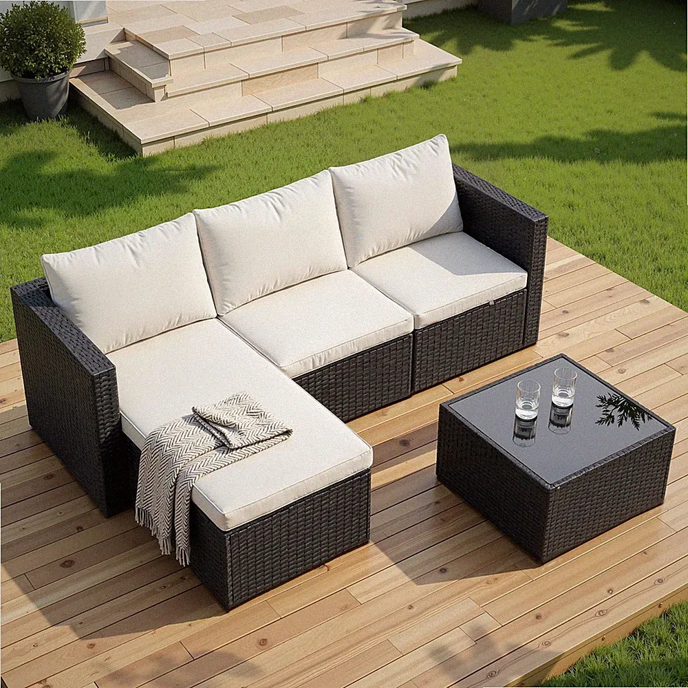 2 in 1 Convertible Patio Furniture Set Sectional Sofa and Chaise Lounge