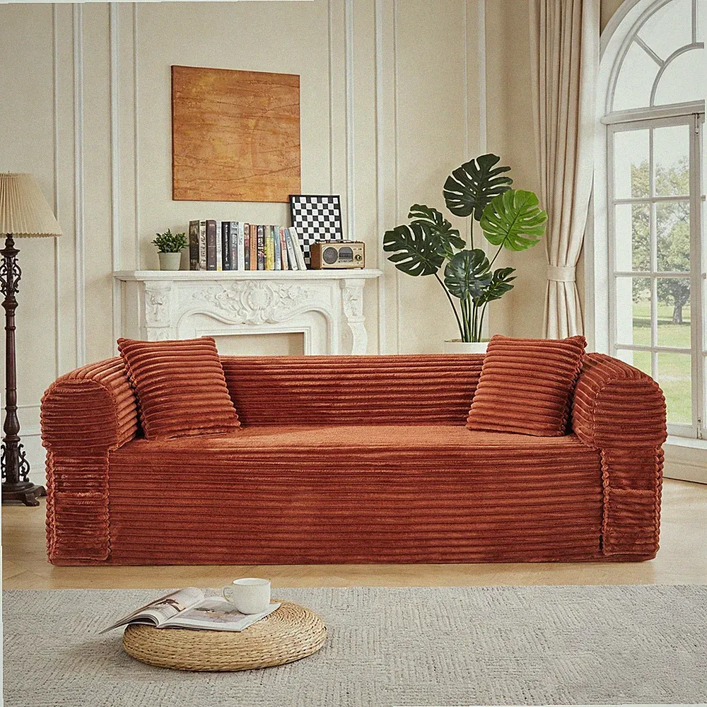 2-in-1 Convertible Sleeper Sofa Bed,3-Seater Floor Couch with Fixed-Shape Frame