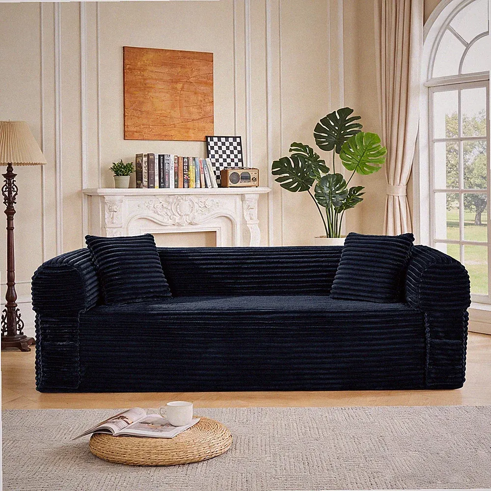 2-in-1 Convertible Sleeper Sofa Bed,3-Seater Floor Couch with Fixed-Shape Frame