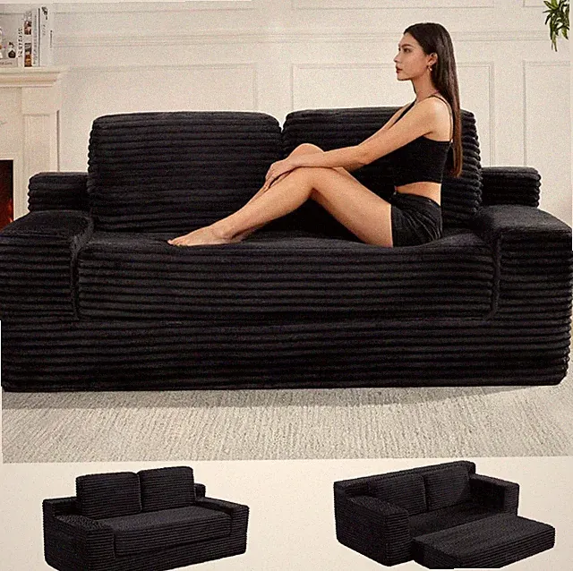 2-in-1 Convertible Sofa Bed Corduroy Cloud Loveseat Comfortable Boneless Sofa