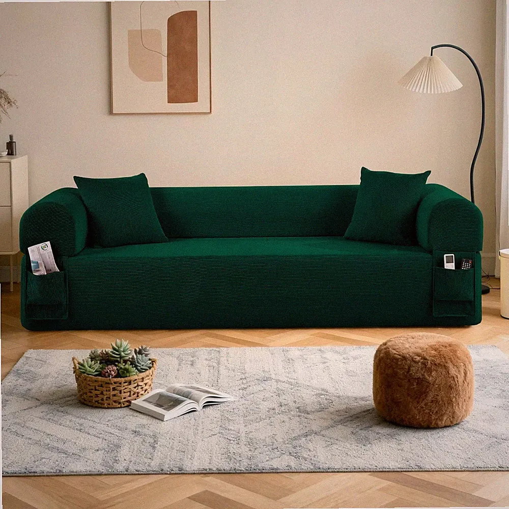 2-in-1 Convertible Sofa Bed, Corduroy Upholstered Boneless Couch For Living Room