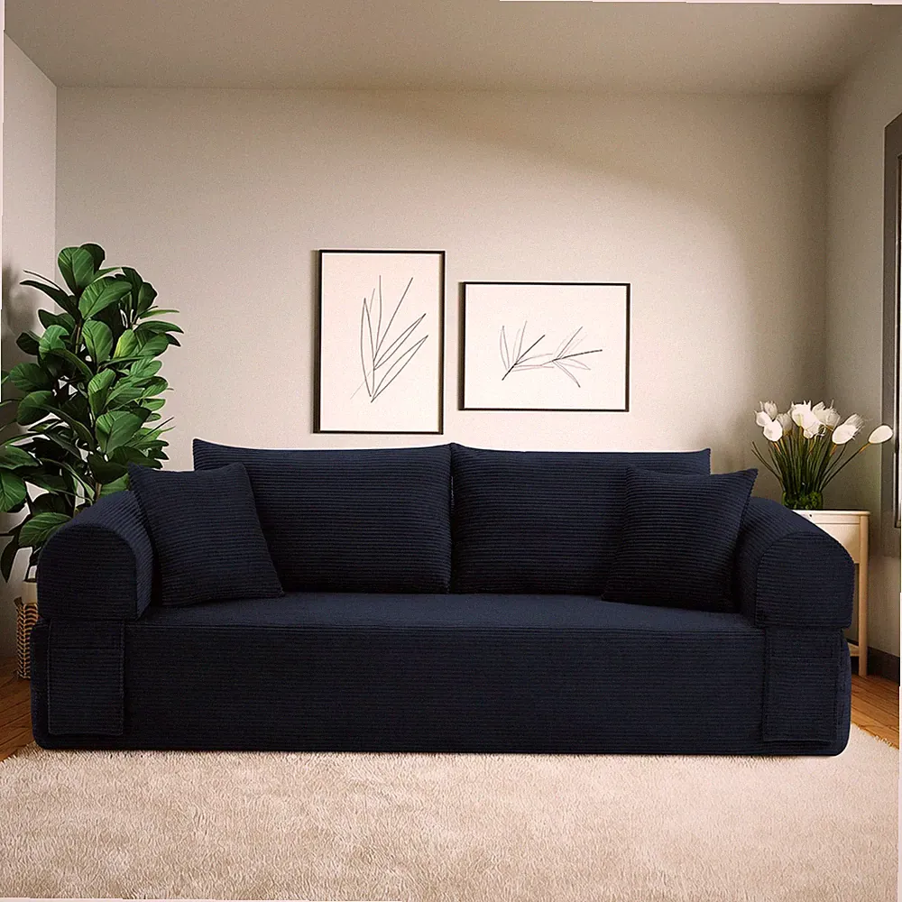 2-in-1 Convertible Sofa Bed, Foldable Sleeper Boneless Couch with Side Pockets