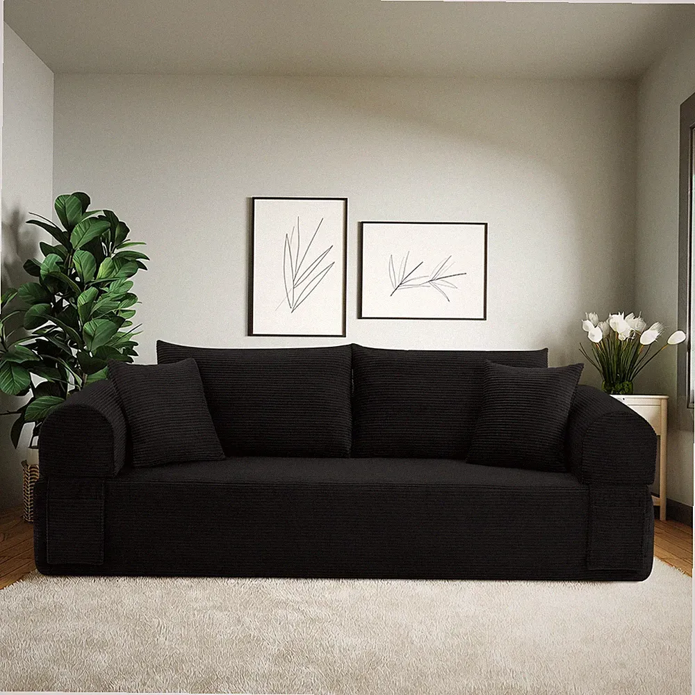 2-in-1 Convertible Sofa Bed, Foldable Sleeper Boneless Couch with Side Pockets