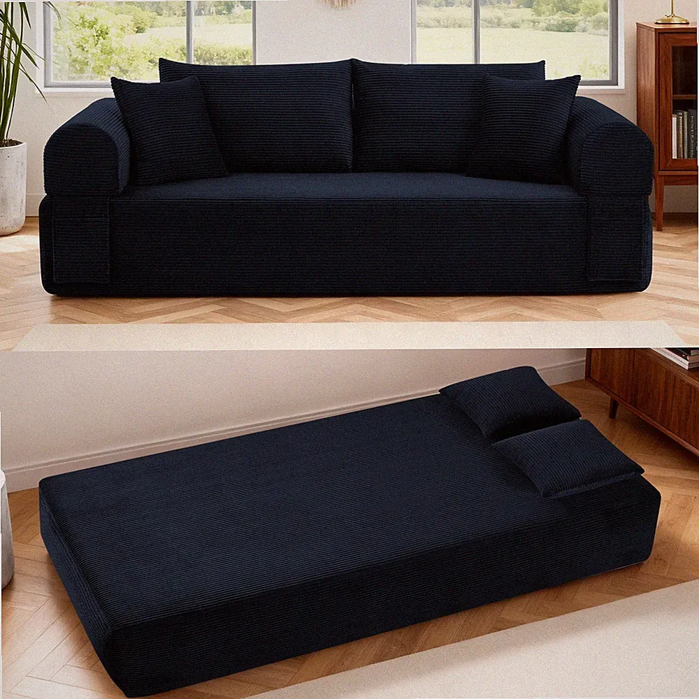 2-in-1 Convertible Sofa Bed,Modern Corduroy Futon Sleeper Couch with Side Pocket