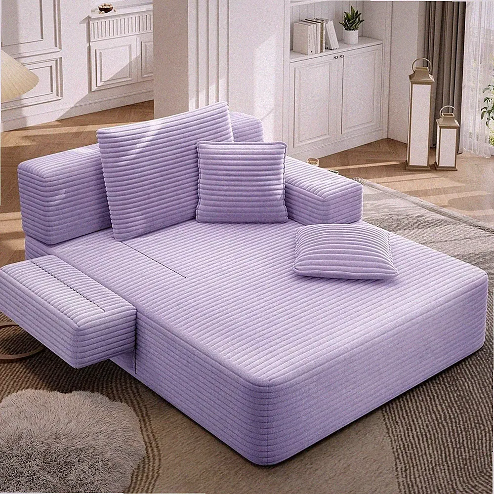 2-in-1 Corduroy Lounge Chair Sofa Bed with Side Pocket & Side Table No Assembly