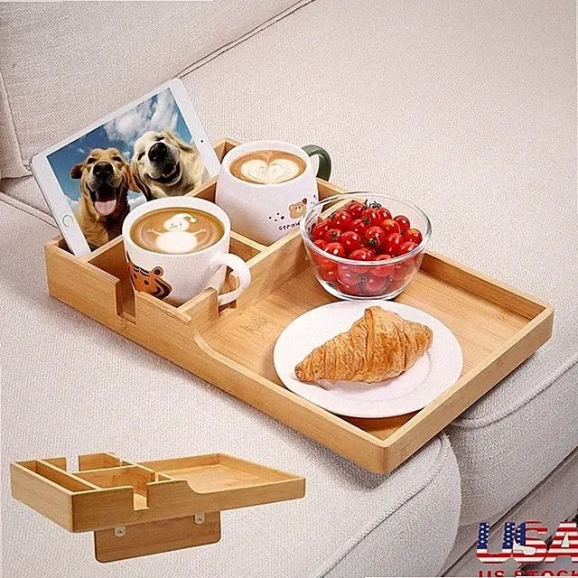 2-in-1 Couch Tray Table Organizer W/ Compartments Sofa Armrest Small Spaces US
