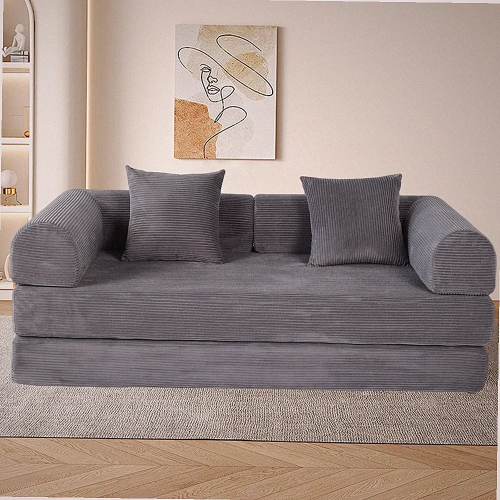 2-in-1 Foldable Convertible Sofa Bed, 75" Sleeper w/ Memory Foam, Grey