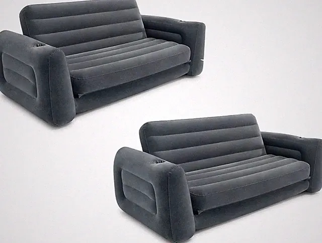 2 in 1 Inflatable Pull Out Sofa and Queen Size Air Bed Mattress with Cup Holders