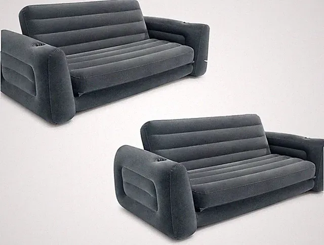 2 in 1 Inflatable Pull Out Sofa and Queen Size Air Bed Mattress with Cup Holders