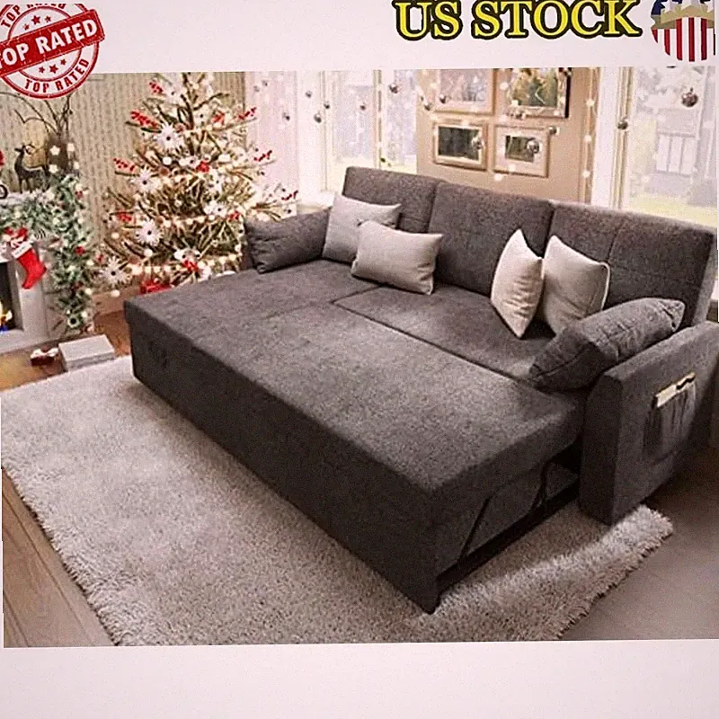 2 in 1 Sleeper Sofa Bed Pull Out Couch Storage Chaise Living Room Furniture New