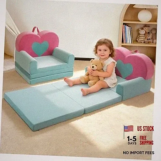 2 in 1 Toddler Couch Kids Sofa, Fold Out Foam Couch Convertible to Pink