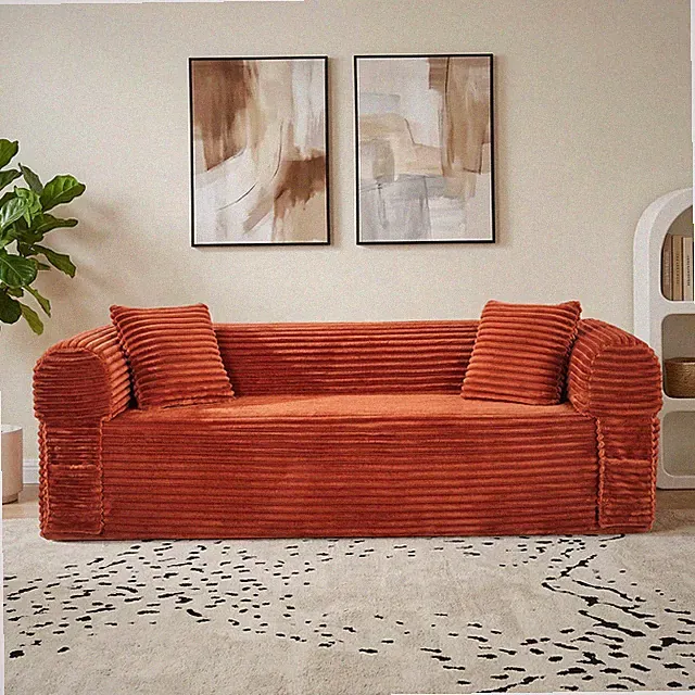 2-in-1Convertible Sleeper Sofa Bed Corduroy Boneless Sofa with Fixed-Shape Frame