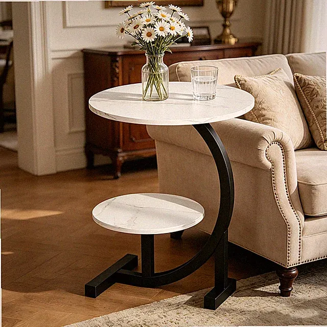 2-layer Sofa Side Table with storage shelf Modern Couch Table Lightweight WHITE