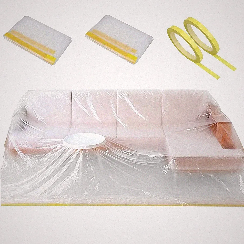 2 Pack 146 Inch Extra Large L-Shape Plastic Couch Cover for Sectional Sofa