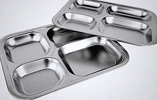 2-Pack Stainless Steel Divided Plates 4-Section Tray for Meals & Portion Control
