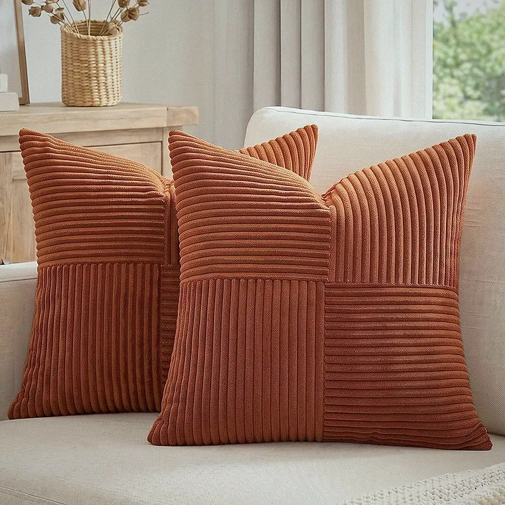 2 Packs Rust Boho Decorative Throw Pillow Covers 18X18 Inch for Couch Bed Sofa