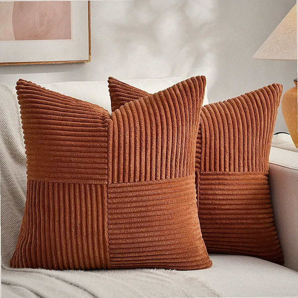 2 Packs Rust Boho Decorative Throw Pillow Covers 18x18 Inch for Couch Bed Sofa