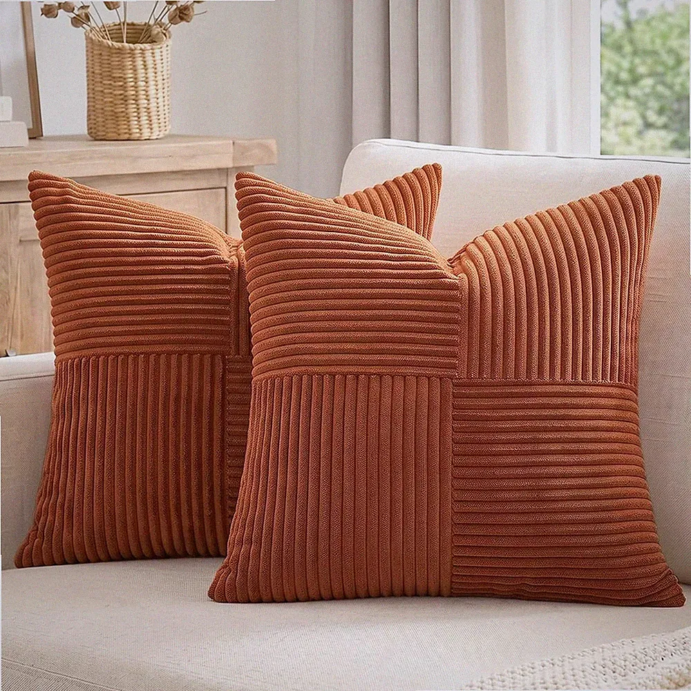 2 Packs Rust Boho Decorative Throw Pillow Covers 18X18 Inch for Couch Bed Sofa
