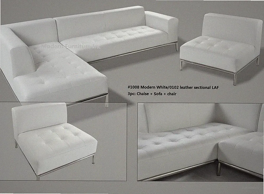 2 PC Modern contemporary design white Leather Sectional sofa + chaise set #1008