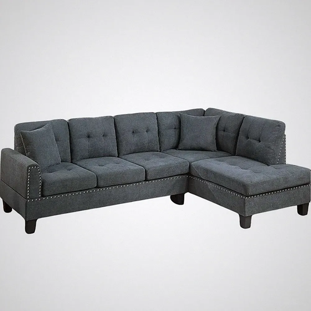 2-PC Sectional Sofa with Modern Nailheads Design-Ash Black
