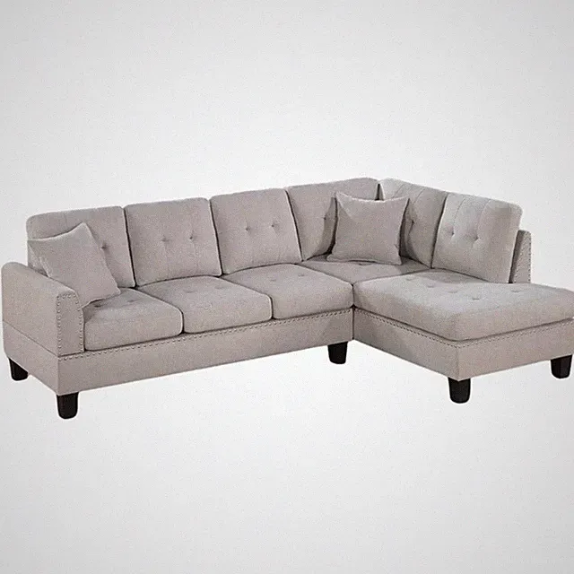 2-PC Sectional Sofa with Modern Nailheads Design-Mushroom